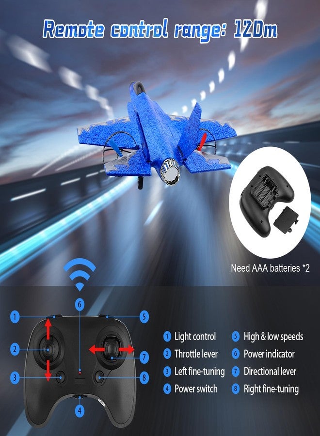 Beffkkip طائرة بيفكيب RC ثنائية القنوات، لعبة طائرة مقاتلة HW39 بتردد 2.4 جيجاهرتز، جاهزة للطيران، مناسبة للمبتدئين والأطفال والكبار، طائرة F35 مزودة بأضواء ليلية وشحن USB (أزرق) - Image 4